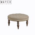 Mayco Ottoman Furniture Button Tufted Beige Linen Round Accent Ottoman Foot Stool Large